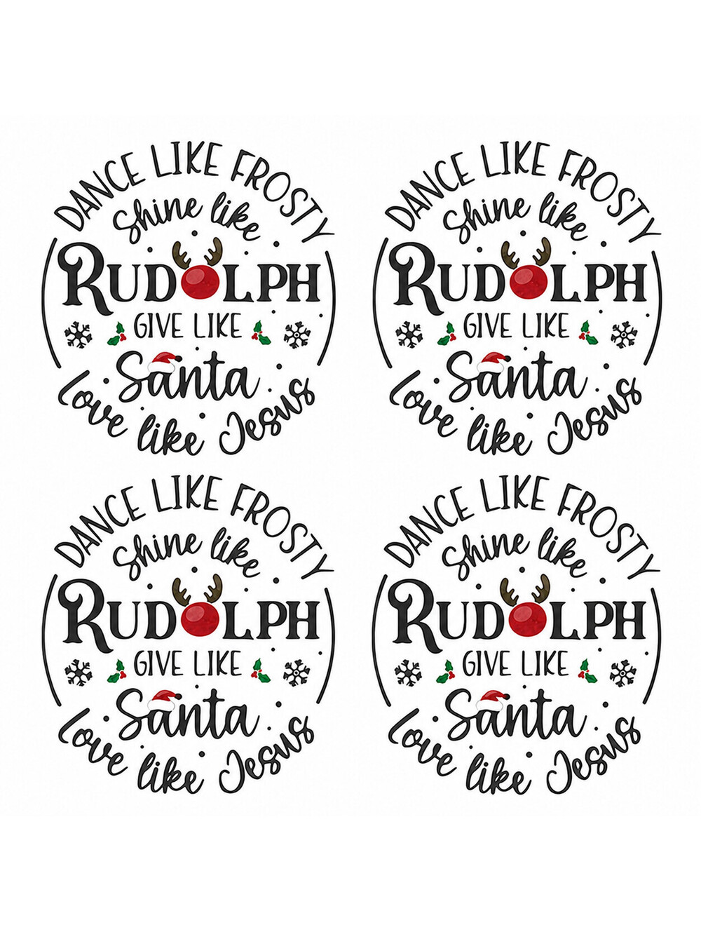 Pk4 Christmas DTF Transfers 12" Tall Rudolph Santa Jesus Holiday Iron On